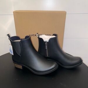 LUCKY BRAND LP-Bunita Women's Boot Rain Rubber Heel Zip Bootie 7M 37 1/2 Black